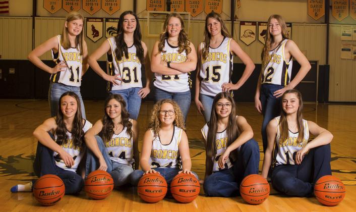 The Mullen Junior High girls basketball team ended their regular season last week, going 4-2. They were coached by Sammy Walker. Pictured back l-r: Chloe Newman, Jenna Donohoe, Emerson Thorberg, Brynne McCully, Lola Wingebach. Front: Harper Andersen, Kalli Licking, Riley Hegland, Ella Rice, Georgia Wingebach. Not pictured: Ady Hampton, Hope Miller. Megan Andersen