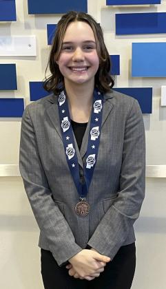Ashlyn Simonson placed 4th in Persuasive at the Class D2 State Speech Championships last Friday in Kearney. She also competed in Entertainment. Malia Oltmer represented the Broncos in Serious. Liza Simonson