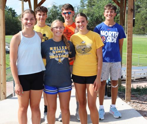 MHS cross country, back, l-r: Brandt Mundorf, Hunter Brown, Braylon Kuncl. Front: Yasmine Alarcon, Riley Hegland, Ady Hampton.