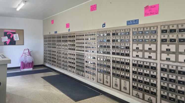 Mullen Post office promoting Breast Cancer Research Stamp