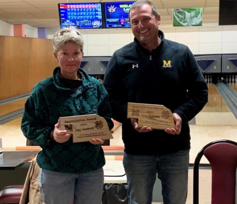 The Central Sandhills Area Extension Board met on Oct. 11 at the Hondo Lanes bowling alley in Mullen. Extension Board members Amy Goodrich of Blaine County and Ryan Ridenour of Hooker County were presented plaques honoring them for their 6 years of service as board members. courtesy photos