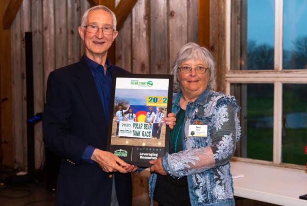Chris Sieverdes, NSBF President, presents the Award for Leveraging Resources to Terri Licking, Director of the Sandhills Journey National Scenic Byway. courtesy photo