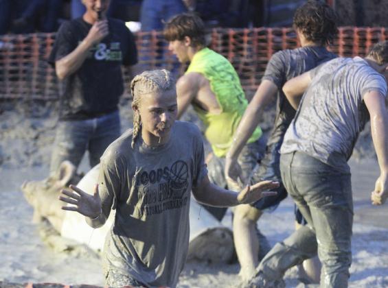 Tierston Moore was one of many to go completely under during the pig wrestling!