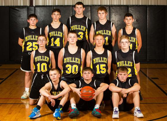 The Mullen Junior High boys ended the basketball season 3-2. Pictured back, l-r: Colin Connealy, Brandt Mundorf, Cort Cox, Justin Kraus, Gunner Brown. Middle: Cooper Cash, Hayden Deibler, Teal Peterson, Collin Donohoe. Front: Weston Ourada, Bronx Burney, Carson Hegland.