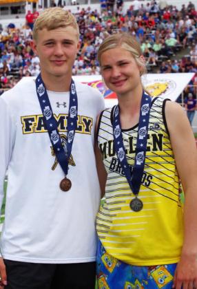 Samantha and Clayton Moore with their 100/110 hurdle medals