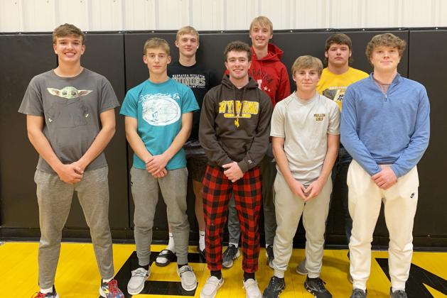 Boys basketball, pictured l-r: Jacob Walker, Alex Werner, Clayton Moore, Luke Durfee, Alex Moore, Kyle Finney, Deacon DeNaeyer, Ethan Hardin. Not pictured: Kaleb Moore.