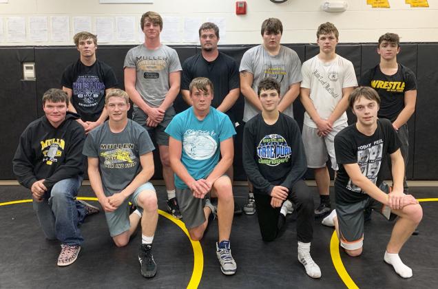 Wrestling, pictured back l-r: Eli Paxton, Chase Gracey, Tel Kvanvig, Isaac Welch, James Kessler, Jeffery Forsen. Front: Owen Thorberg, Justin French, Tate Kvanvig, Jaylon Forsen, Jacob Wingebach.