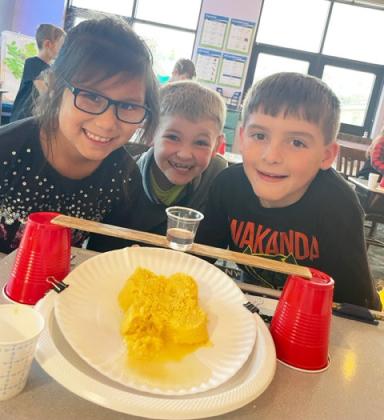 The Mullen second graders have been learning about erosion, the earth’s surface and landforms. They investigated what causes a canyon and how to stop landslides. Pictured l-r: Natalee Walker, Tripp Jewell, Zach Hicks. Emily Brown