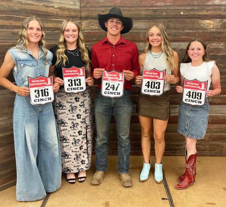 Mullen High School competitors at the Nebraska High School Rodeo State Finals’ back number ceremony last week, l-r: Brynne McCully, Emerson Thorberg, Cooper Walker, Kaisley Phipps, Audrabell Werth. Traci McCully
