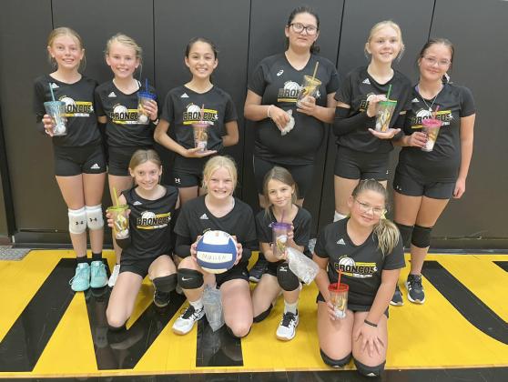 The Mullen youth 5th-6th volleyball team ended the season as champions at their own tournament on Sunday, Oct. 27. They defeated Hershey, Medicine Valley, Ogallala 5, Ogallala 6, Arthur and Sandhills/Thedford. Pictured back, l-r: Kendall Phipps, Ayden Lee, Luciana Gonzalez, Pandora Gray, Hadley Marsh, Bella Coetzee. Front: Olivia Cox, Ava Walz, Keira Kearns, Jocelyn Oliveira. Jordyn Phipps