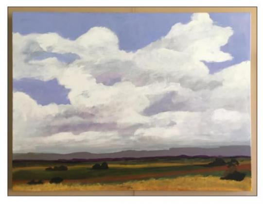 Clouds Over Banner Co. Bluffs, acrylic painting by Stephanie Carter-Nielsen.