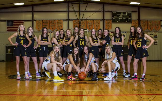 MHS Girls Basketball, back l-r: Peyton Paxton, Izzy Hoyt, Fayth Brown, Samantha Cheever, Mercedes Garner, Lauren Schoonveld, Mia Flores-Green, Whitney Jennings, Ashlyn Simonson, Medora DeNaeyer, Corynn Corbin, Allie Boyer, Maggie Haesler, Brooke Williams. Front: Faith Miller, Jordyn McDowell, Shelby Welsh, Taylor Svoboda.