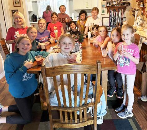 The Mullen Girl Scouts are working on snack and meal badges and got to make their own fruit smoothies last Monday, Jan. 5. Pictured clockwise around the table from front center: Sadie Hoyt, Ella Walz, Danielle Peterson, Daryl Deibler, Ava Walz, Aislynn Connealy, Tatum Deibler, Finley Mundorf, Natalee Walker, Marki Finney, Nora Pohot, Anna Hessin, Kinley Crisp, Aurora Polt. Roxann Brown