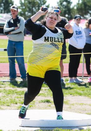 Mia Flores-Green competes in the shot put in Bertrand. Megan Andersen