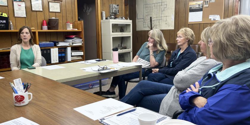 Elizabeth Tegtmeier (left) speaks at the Hooker County GOP meeting last month. Barb McIntosh