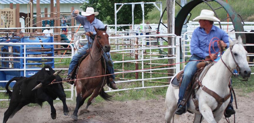 Brothers Josh Call and Zach Call compete in the Team Loading &amp;amp; Branding as part of the Lazy J Slash team. Gerri Peterson