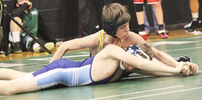 Freshman Carter Haesler (106) got his first win of the season last Saturday in Dunning. Kris Forsen