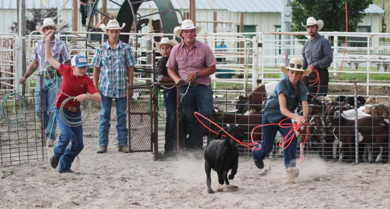 The annual goat roping was held during the Hooker County Fair on Friday, Aug. 2 with the following results. 1. Bryan Miller and Faith Miller, 2. Remington and Trayce, 3. Emerson Thorberg and Owen Thorberg, 4. Landon and Clancy. Pictured are Oakes Miller (left) and Brandt Mundorf competing. Gerri Peterson