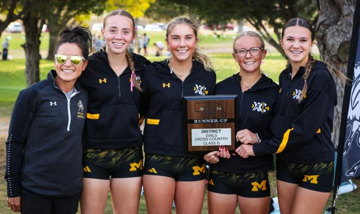 District Runners-up and state qualifiers l-r: Coach Janie Kuncl, Harper Andersen, Peyton Paxton, Riley Hegland, Ady Hampton. Megan Andersen