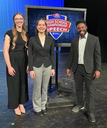 L-r: MHS speech coach Kyler Horn, Ashlyn Simonson and DWayne Taylor. Liza Simonson