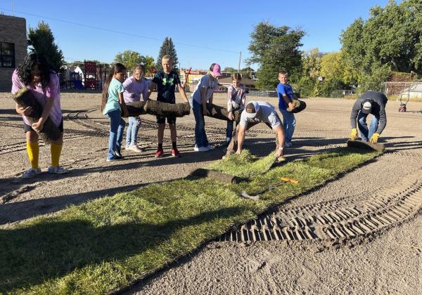 On Tuesday, Oct. 3, 6,700 square feet of sod was put in at the Mullen Elementary playground. Students in grades 5-12 helped with the project, along with staff, teachers, administrators and community members who came to volunteer their time for the project as well. Dane Peterson