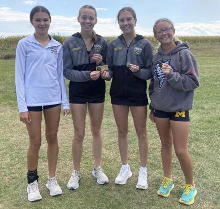 MNAC cross country team champions, l-r: Ady Hampton, Harper Andersen, Peyton Paxton, Riley Hegland. Janie Kuncl
