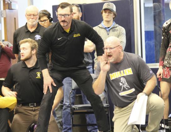 Bronco coaches, l-r: Ty Kvanvig, Bo Pettit and Russ Monette in action at Central Valley.