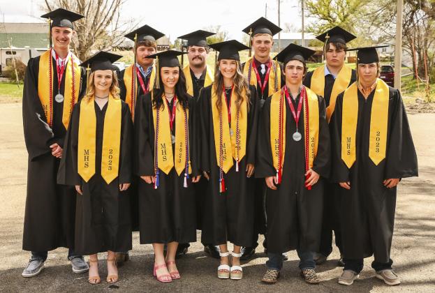 MHS class of 2023, pictured back l-r: Alex Moore, Deacon De-Naeyer, Tel Kvanvig, Clayton Moore, Isaac Welch. Front: Ashton Werth, Izabella Brown, Whitney Jennings, Jeffery Forsen, Eli Paxton. Megan Andersen