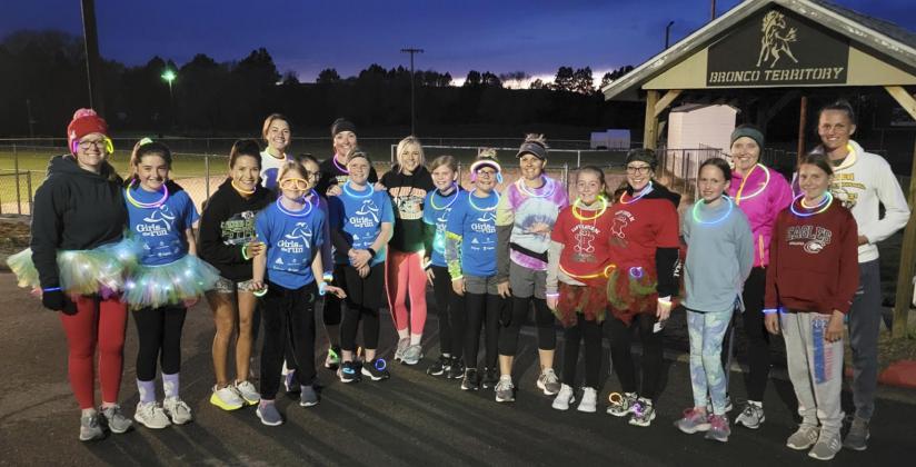 Girls on the Run participants with their Buddy Runners last Thursday, l-r: Mellissa Donohoe, Jenna Donohoe, Janie Kuncl, Lola Wingebach, Molly Paxton, Abby Gracey, Kendra Thorberg, Emerson Thorberg, Lacie Hanks, Chloe Newman, Riley Hegland, Ashley Hegland, Kassidy Cheever, Joni Cheever, Taylor Moore, Sarah Hardin, Brynne McCully, Brooke McCully. Bri Moore