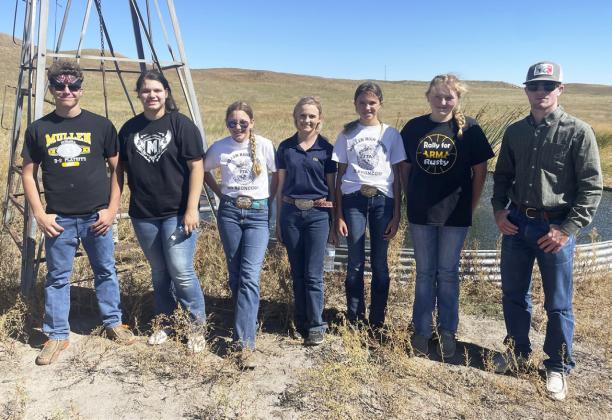 Mullen FFA Range Judging teams, l-r: Chase Rundback, Mia Flores-Green, Hope Miller, Ashton Werth, Ady Hampton, Hayley Donohoe, Luke Durfee. Kelsey Phillips
