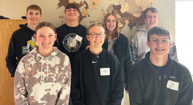 High school Quiz Bowl team, back l-r: Cayden Hampton, Tate Kvanvig, Sydnee Cheever, Hayden Morrison. Front: Hope Miller, Riley Hegland, Jack Coble.
