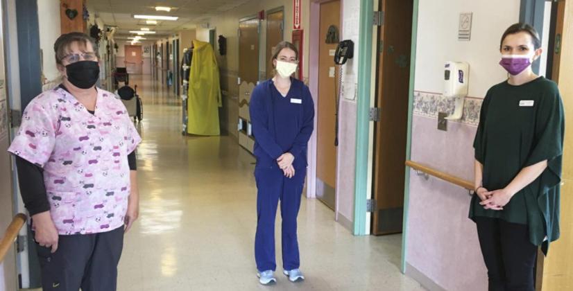 L-r: LPN Jeannette Naillon, RN Rebecca Connealy and Administrator Nicole Hoffmann.