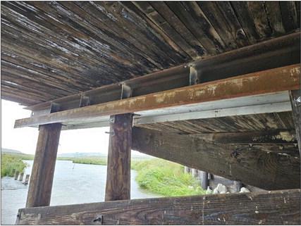 Pictured is the steel beam that replaced the timber pile cap that was broken on the bridge over the North Loup River on Highway 97, 25 miles north of Mullen. courtesy of NDOT