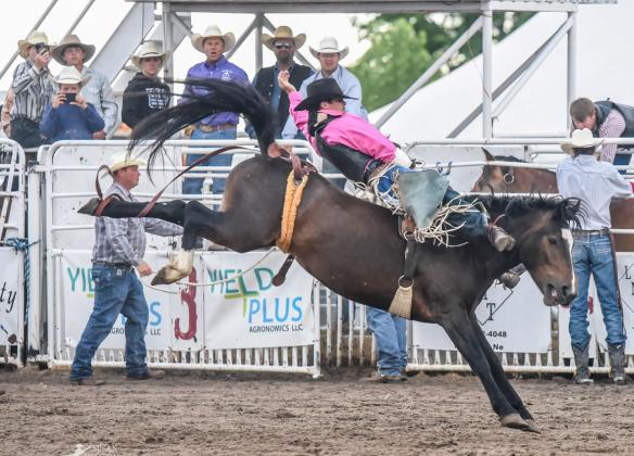 This is the third time for bareback rider Spencer DeNaeyer to compete at the Buffalo Bill Rodeo. Susan Hoover