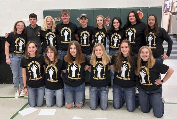 MHS One Act cast and crew at MNAC, back l-r: Corynn Corbin, Jaylon Forsen, Tierston Moore, Tate Kvanvig, Alex Werner, Sydnee Cheever, Fayth Brown, Mia Flores-Green, Mercedes Garner. Front: Ashlyn Simonson, Malia Oltmer, Keragan Welch, Lauren Schoonveld, Jadyn Andersen, Samantha Cheever.