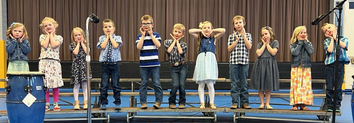 Kindergarten, l-r: Meyer Vinton, Anna Ridenour, Aurora Polt, Tate Phillips, Cooper Ourada, Merick Lattin, Brogan Jewell, Kayden Evans, Kinley Crisp, Charlotte Connealy, Jaxson Barnes.