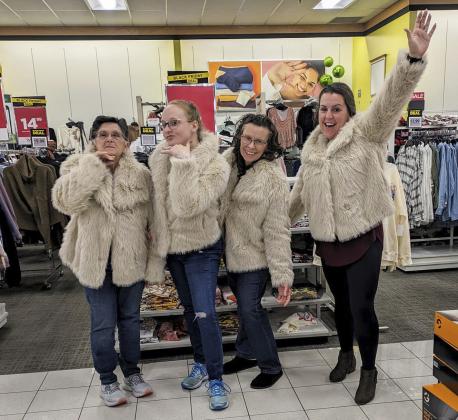 L-r: Jan Furrow, Mollie Maire, Bev Maire and Brandi Daughtery Black Friday shopping with matching faux fur!