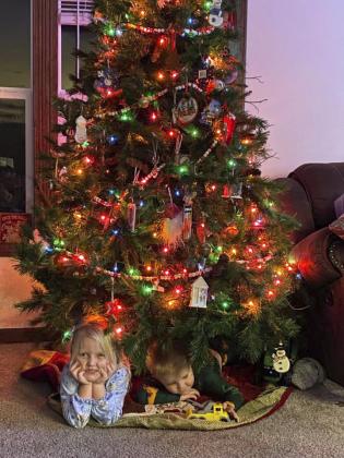 Violet and Aiden Stichka with their Christmas tree.