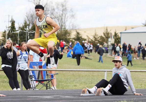 Nick Gonzalez prepares to get into the blocks for the 200 meter dash at MNAC.