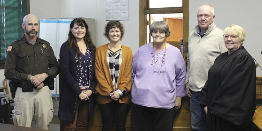 Hooker County’s re-elected and newly elected officials were sworn in last week by Clerk Magistrate Brenda Cochran. Pictured l-r: Sheriff - Wynn Wiens, Treasurer - Crystal Wiens, Clerk - Jessica Hampton, Commissioner - Julie Kraye, Commissioner - Thad Emerson and Cochran.