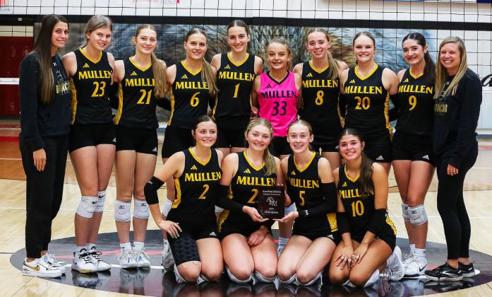 Anselmo-Merna tournament champions, back l-r: Assistant Coach Calli Edis, Chloe Newman, Lola Wingebach, Brynne McCully, Abby Gracey, Kaisley Phipps, Harper Andersen, Emerson Thorberg, Jenna Donohoe, Head Coach Nichole Ourada. Front: Kalli Licking, Hayley Donohoe, Sydnee Cheever, Ella Rice. Megan Andersen