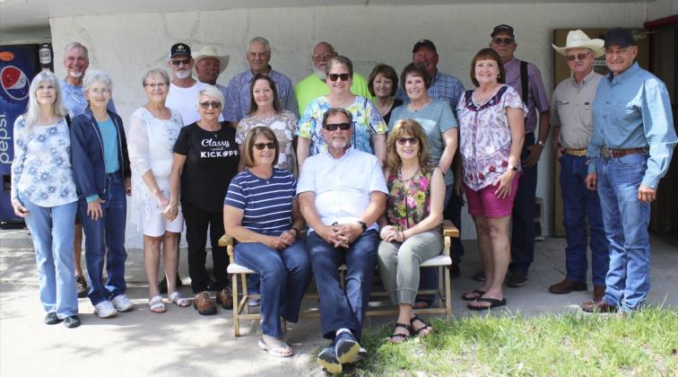 Class of 1972 - 50 years: Back, l-r - Gary Little, Ron Dooley, Oley Olson, Gary Boyer, Ralph Miller, Bruce Bader, Ron Jones, Doug Finney, Don Hampton. Middle: Jan Vallentine, Cherry Vallentine, Leann Long Dooley, Gail Edelman Herrmann, Dorri Jenkins Neumeyer, Jean Ginkens Jones, Patty Isom Bader, Julie Simonson Olson, Belinda Starr Daly. Seated: Judy Elliott Cool, Ron Patch, Toni Andrews.