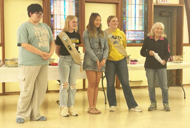 The Cadette, Senior and Ambassador Girl Scouts are led by Sooky Marks. Pictured above, l-r: Pandora Gray, Ava Walz, Annabelle Casillas, Maci Walz, Sooky Marks.