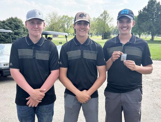 L-r: Corben Kissire, Jarren Forsen and State Golf qualifier Jacob Walker at Districts. Mary Jo Walker