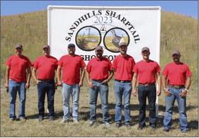 Sandhills Sharptail Shootout hunt committe, l-r: Zack Cox, Brandon Boyer - Secretary, Wade Marsh - President, JW Schmid, William Casey, Dane Peterson - Treasurer, Ethan Kearns. Not pictured: Kyon Neal. Gerri Peterson