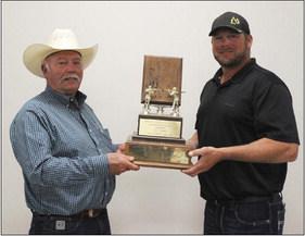 Recipients of this year’s landowner traveling trophy were Oley Olson (left) and Tim Andersen.