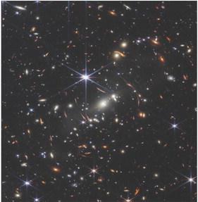 NASA’s James Webb Space Telescope has produced the deepest and sharpest infrared image of the distant universe to date. Known as Webb’s First Deep Field, this image of galaxy cluster SMACS 0723 is overflowing with detail. This slice of the vast universe is approximately the size of a grain of sand held at arm’s length by someone on the ground. NASA, ESA, CSA, STScl