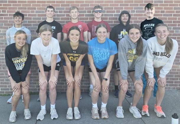 Mullen Bronco State Track qualifiers, back l-r: Braylon Kuncl, Cayden Hampton, Alex Werner, Brandon Hardin, Nick Gonzalez, Tate Kvanvig. Front: Kaisley Phipps, Chloe Newman, Ady Hampton, Brynne McCully, Abby Gracey, Harper Andersen. courtesy photo