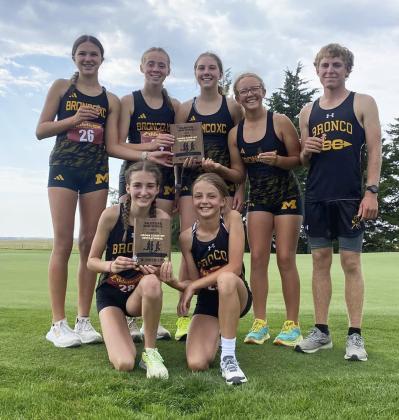 Cross country at Valentine, back l-r: Ady Hampton, Harper Andersen, Peyton Paxton, Riley Hegland, Kyle Finney. Front: Abby Gracey, Kaisley Phipps. Janie Kuncl