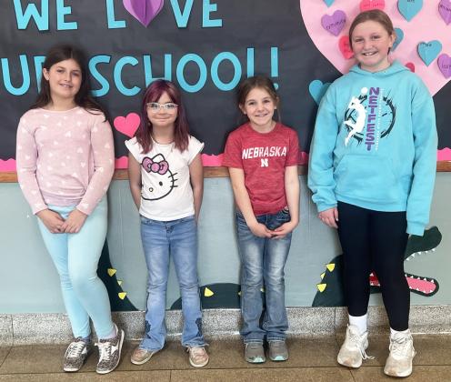 The 3rd-4th graders competed at the elementary with both grades having ties for first place! Pictured l-r: Zandra Hebbert - 4th grade, Eve Ericksen and Nora Pohot - 3rd grade, Tatum Deibler - 4th grade.